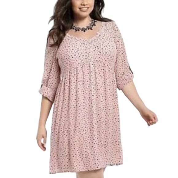 TORRID Shirt-Dress, 2/2X, Pink, Black Hearts, 3/4 Tab Sleeve, Semi-sheer, V-neck - Picture 14 of 14
